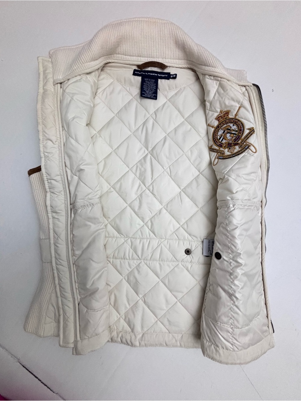 Polo by Ralph Lauren Sport Quilted Vest Suede Cream Equestrian Old Money Medium - Picture 7 of 13